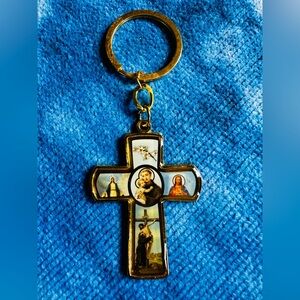 Catholic Religious Cross gold-tone vintage Keychain